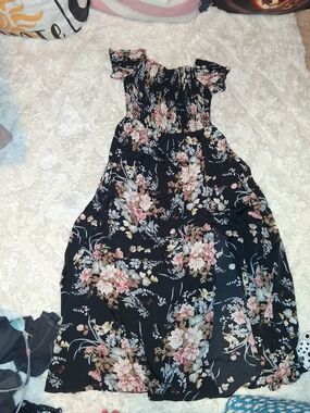 SHEIN Black Maxi Dress with Pink & Cream Floral Print